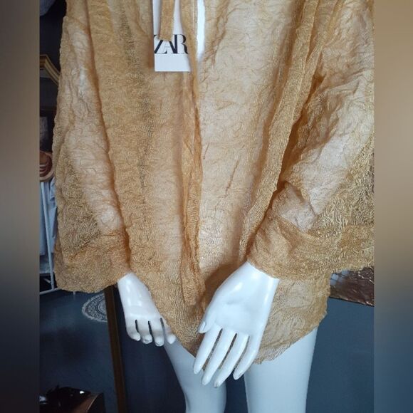 NWT Zara Elegant Gold Sheer Women's Top - Picture 3 of 16